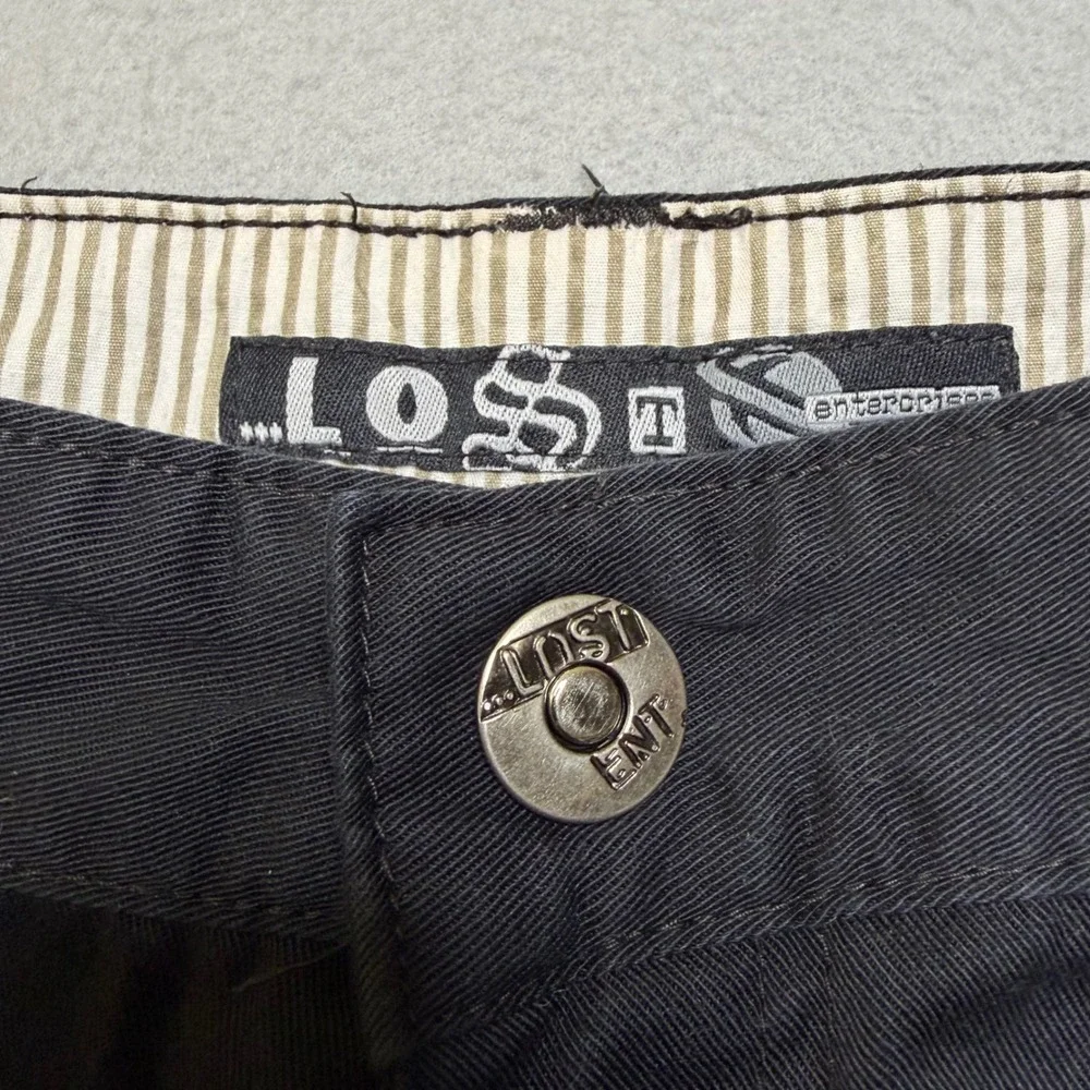Lost Enterprises Cargo Shorts Mens 32 Black Y2K Skate The System Is Down Graphic